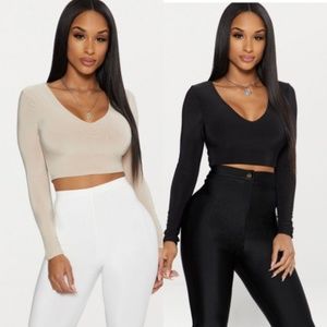 PLT Slinky crop top v-neck stone/black size 4